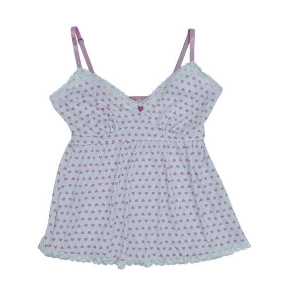 Laura Ashley Y2K Revive Croquette White Lace Trim Pink Hearts Print Babydoll Top - Picture 15 of 16